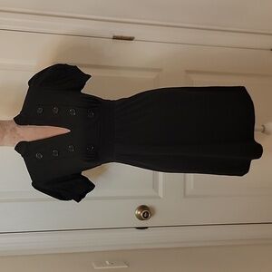 BeBop Black Dress, V-neck with Black Button Accents, Size M